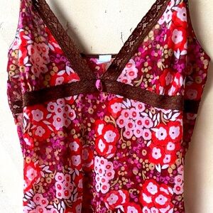 GAP Sexy Sheer Red Multicolor Floral Print Babydoll Nightie Sleepwear Large